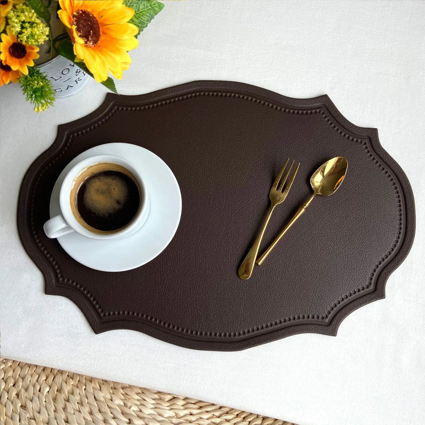 1/4/6PCS Oval Black Gift Placemats Indoor Faux Leather Kitchen Dining Table Pad Luxury Place Mat Tableware Cafe Pad 식탁매트